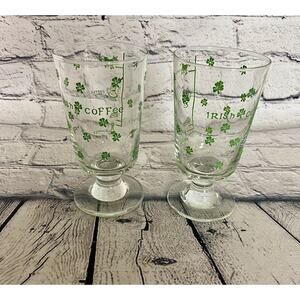Vintage Libby Irish Coffee Glasses‎ Recipe Shamrocks Clover Set of 2